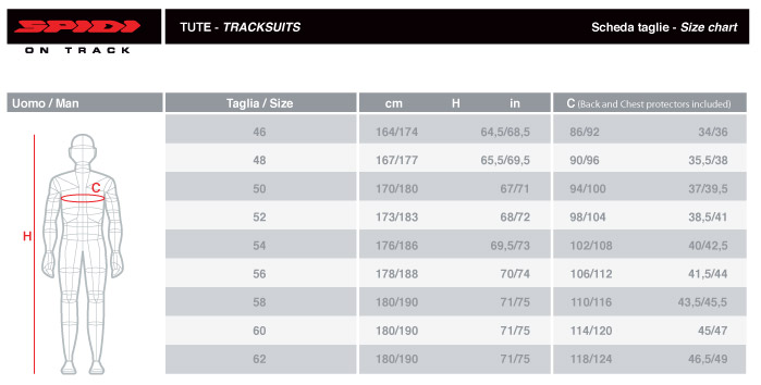 Spidi Race Suit Size Chart