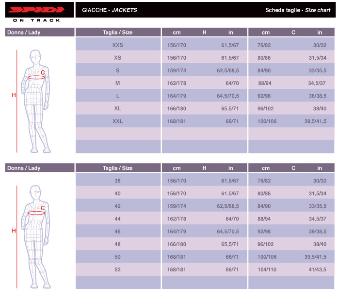 Spidi Women's Jacket Size Chart