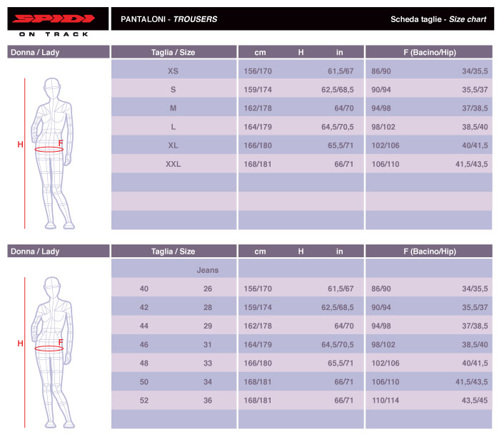 Spidi Women's Pants Size Chart