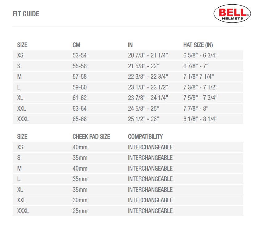 Bell Recon Helmet Size Chart