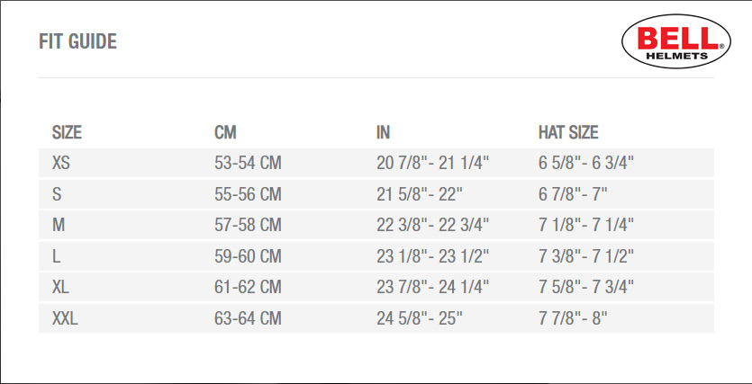 Bell Riot Helmet Size Chart