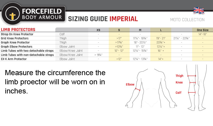 Forcefield Limb Tubes Size Chart