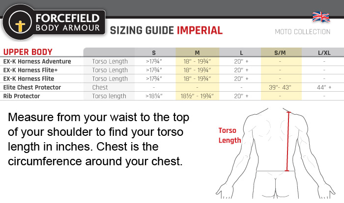 Forcefield Upper Body Size Chart
