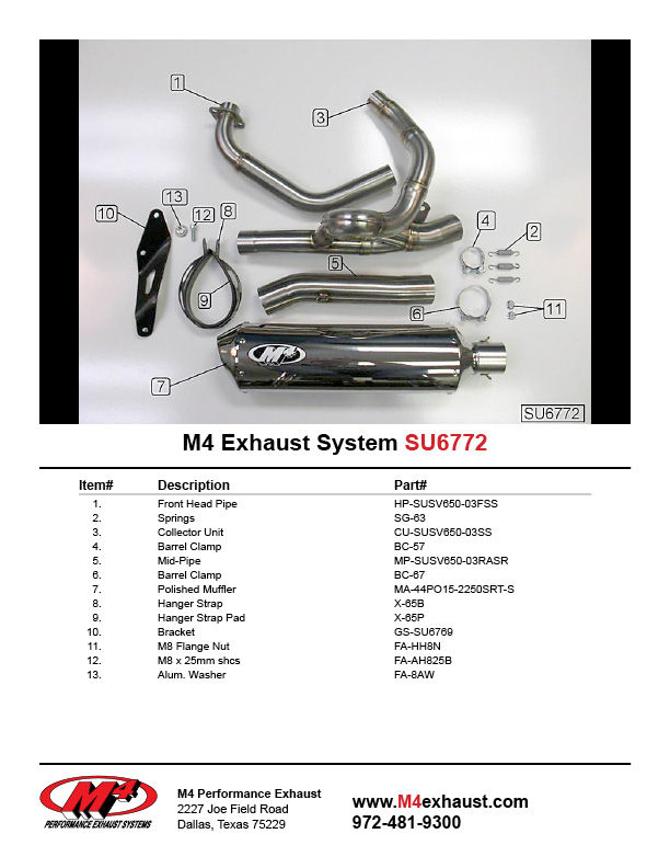 M4 Suzuki SV650 20042010 Race Mount Full Exhaust System